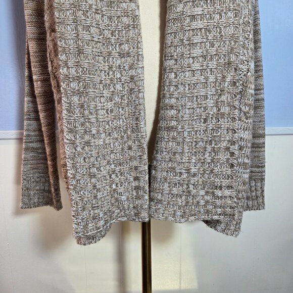 Jason Maxwell Large Heathered Tan White Open Longsleeve Fall Cardigan Sweater - Picture 3 of 10